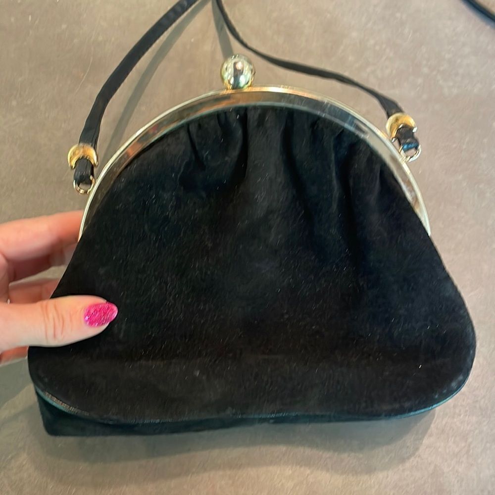 Sued black vintage purse made in Italy simple beautiful